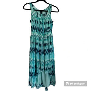 H&M Blue Ikat Pattern Pleated High Low Tank Top Sleeveless Dress Size 6